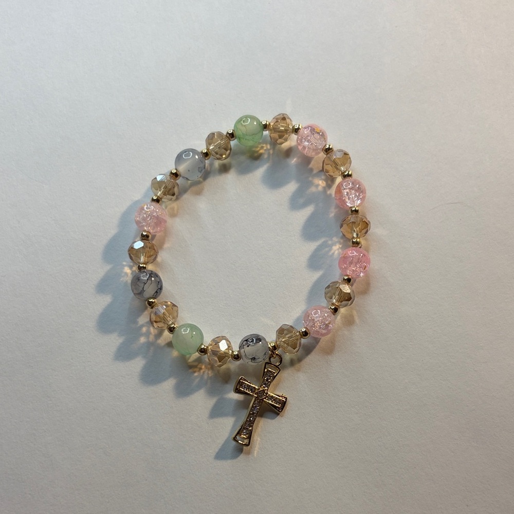 Multicolor Beaded Bracelet with Cross Charm